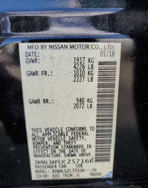 2018 Nissan Altima 2.5 from USA, damaged, VIN 1N4AL3AP3JC257166